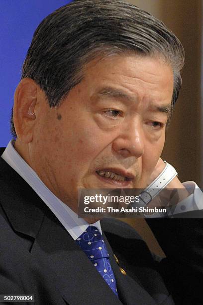 Japan Football Association President Saburo Kawabuchi speaks during a press conference at a hotel on June 24, 2006 in Narita, Chiba, Japan.