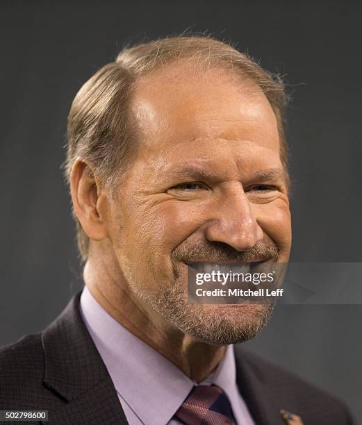 Analyst Bill Cowher looks on prior to the game between the Washington Redskins and Philadelphia Eagles on December 26, 2015 at Lincoln Financial...