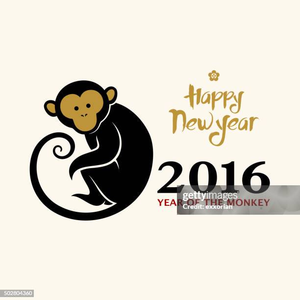 chinesisches neujahr grußkarte - monkey stock-grafiken, -clipart, -cartoons und -symbole