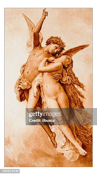 antique illustration of "psyche et l'amour" by bouguereau - man angel wings stock illustrations