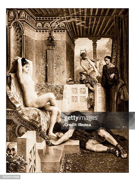 antique illustration of "circe" by levy - top knot stock illustrations