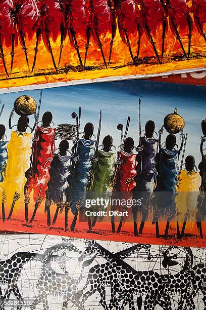 tinga tinga paintings in tanzania - painted image paintings art stock pictures, royalty-free photos & images