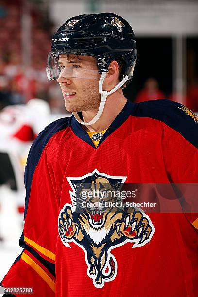Corban Knight of the Florida Panthers skates on the ice prior to the start of the game against the Ottawa Senators at the BB&T Center on December 22,...