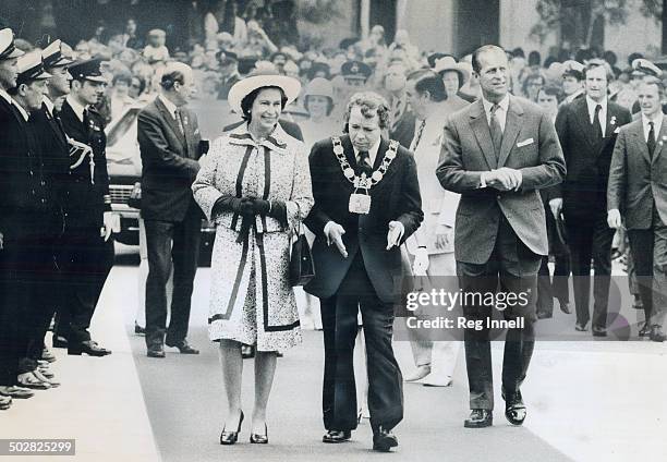 Royalty; Toronto Mayor David Crombie welcomes the Queen and Prince Philip to City Hall for a reception during the Royal Tour last summer. It was a...