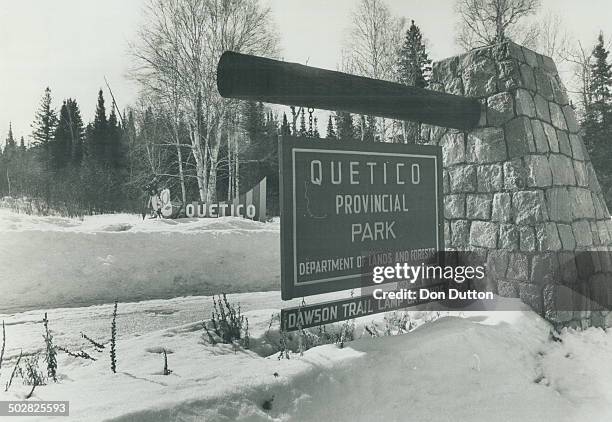 The snow-covered entrance to Quetico Park from the north-but many more visitors are from the U.S. And enter from the south.