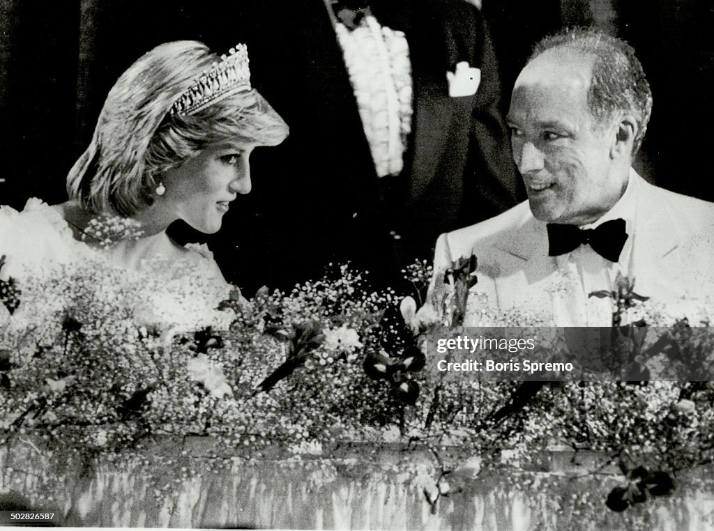 Private chat: Diana; Princess of Wales; engages in conversation with Prime Minister Pierre Trudeau d