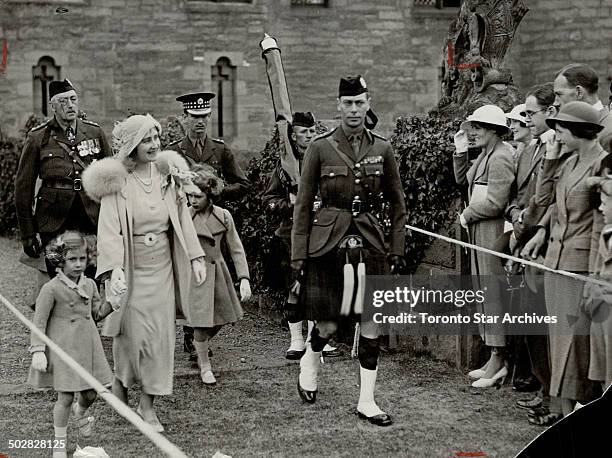 The Duke and Duchess of York; with their children; attending the ceremony at Glamis Castle when the 45th Black Watch received new colors replacing...
