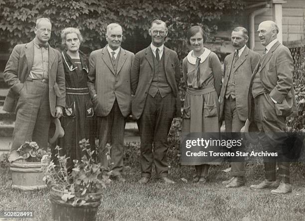 Group of the EP Ranch - left to R. E.B. Nowers; Calgary; Mrs; Carlyle; wife of the manager. A. K. Morrison; Calgary; Prof W. L. Carlyle; Manager; his...