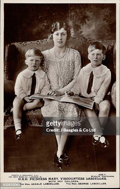 Princess Mary; Viscountess Lascelles with her children Gerald Lascelles and George Lascelles.