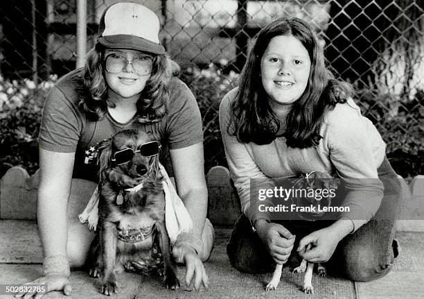 All dressed up: Nancy Flint; left; and her sister Charlene are getting their pooches - Bimmy; a cocker spaniel-Shih Tzu crossbreed; and Ginger; part...