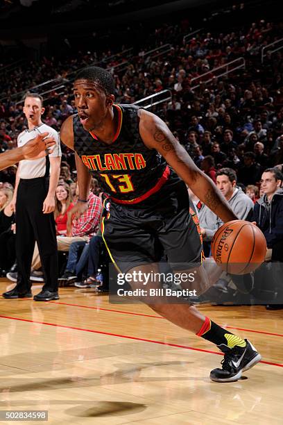 Lamar Patterson of the Atlanta Hawks handles the ball against the Houston Rockets on December 29, 2015 at the Toyota Center in Houston, Texas. NOTE...