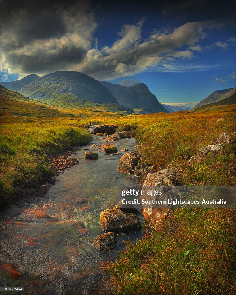 At Glen Etive, with a view to Buachaille Etive Mor, highlands of Scotland.