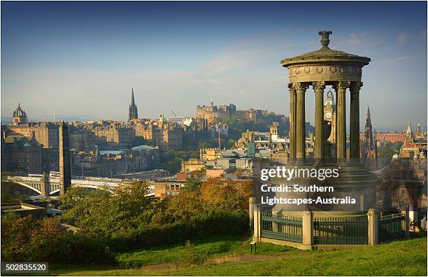 the view from carlton hill taking in the city sights and the castle, edinburgh, scotland - carlton stock pictures, royalty-free photos & images