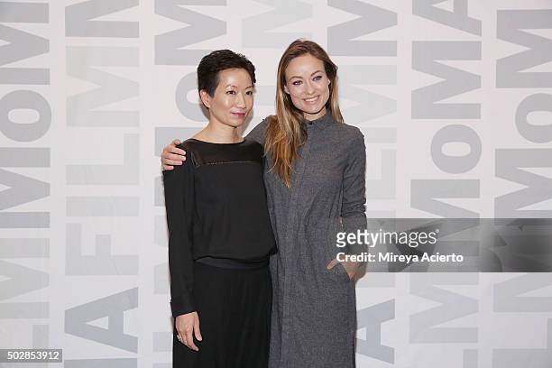 Associate curator of the Department of Film at Museum of Modern Art, La Frances Hui and actress Olivia Wilde attend the "Meadowland" New York...
