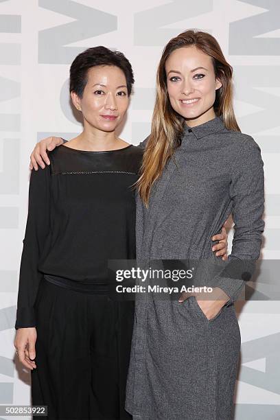 Associate curator of the Department of Film at Museum of Modern Art, La Frances Hui and actress Olivia Wilde attend the "Meadowland" New York...