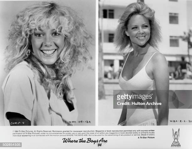 Lynn-Holly Johnson poses for the movie, Lisa Hartman smiles on the beach in a scene for the TriStar movie "Where the Boys Are '84" circa 1983.