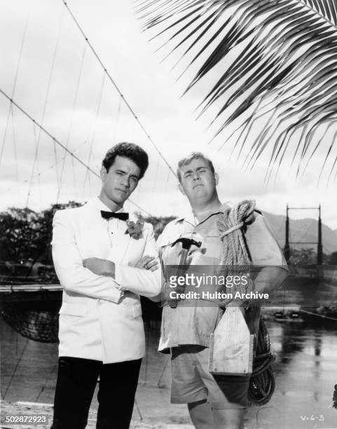 Tom Hanks and John Candy posefor the TriStar Pictures movie "Volunteers" circa 1984.