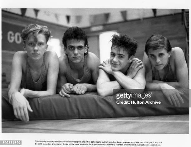 Actors Anthony Michael Hall, Robert Rusler , Robert Downey Jr. And Ilan Mitchell-Smith pose for the Universal Studio movie "Weird Science"