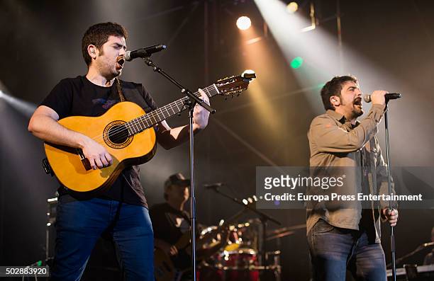Jose Manuel Munoz and David Munoz of Estopa perform in concert on December 29, 2015 in Madrid, Spain.