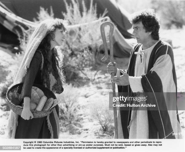 Laraine Newman and Dudley Moore argue in a scene for the movie "Wholly Moses!" circa 1980.