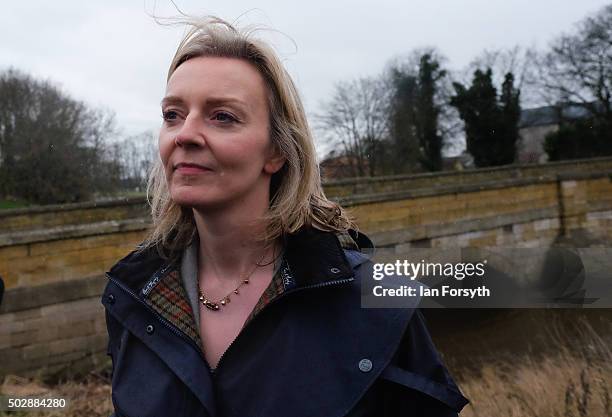 The Environmental Minister Elizabeth Truss visits the bridge over the River Wharfe in Tadcaster which collapsed recently after heavy flooding on...