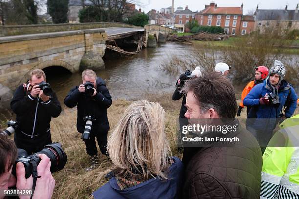 The Environmental Minister Elizabeth Truss visits the bridge over the River Wharfe in Tadcaster which collapsed recently after heavy flooding on...