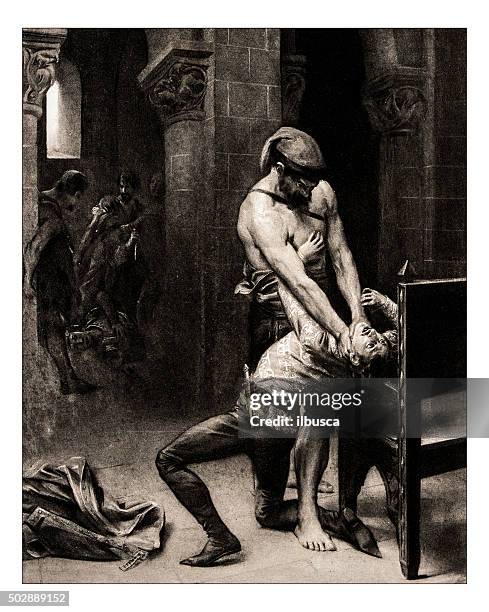 antique illustration of "episode des revoltes communales" by sylvestre - choking stock illustrations