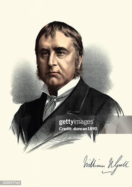 eminent victorians - portrait of sir william gull, 1st baronet - william bird stock illustrations