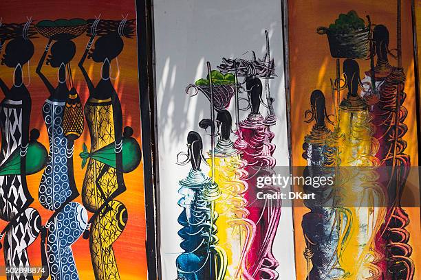 tingatinga paintings in tanzania - painted image paintings art stock pictures, royalty-free photos & images