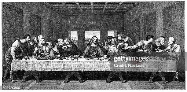 stockillustraties, clipart, cartoons en iconen met the last supper - leonardo da vinci last supper