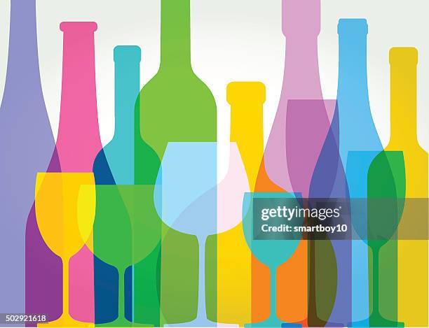 stockillustraties, clipart, cartoons en iconen met wine bottles and wine glasses - wine bottle