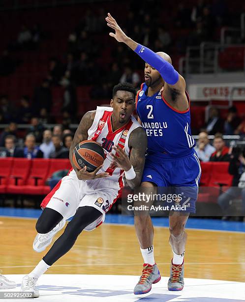Quincy Miller, #30 of Crvena Zvezda Telekom Belgrade in action during the Turkish Airlines Euroleague Basketball Top 16 Round 1 game between Anadolu...