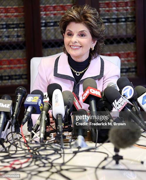 Attorney Gloria Allred speaks during a press conference in response to the felony sexual assault charges levied against comedian Bill Cosby stemming...