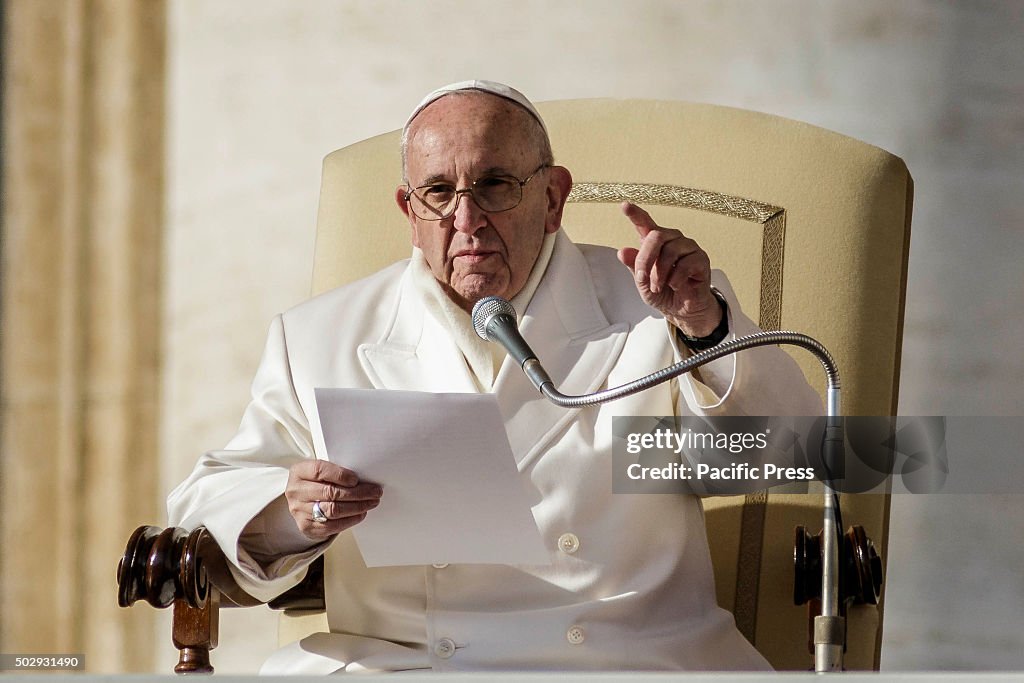 Pope Francis speaks during his Weekly General Audience in St...