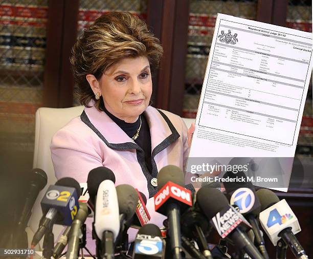 Attorney Gloria Allred speaks during a press conference in response to the felony sexual assault charges levied against comedian Bill Cosby stemming...