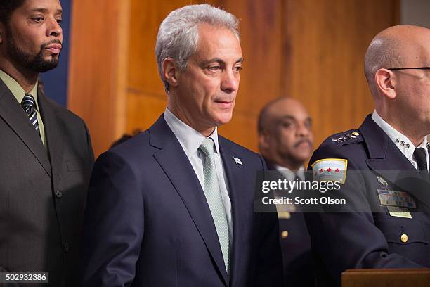 Chicago Mayor Rahm Emanuel listens as Interim Chicago Police Superintendent John Escalante addresses changes in training and procedures that will...