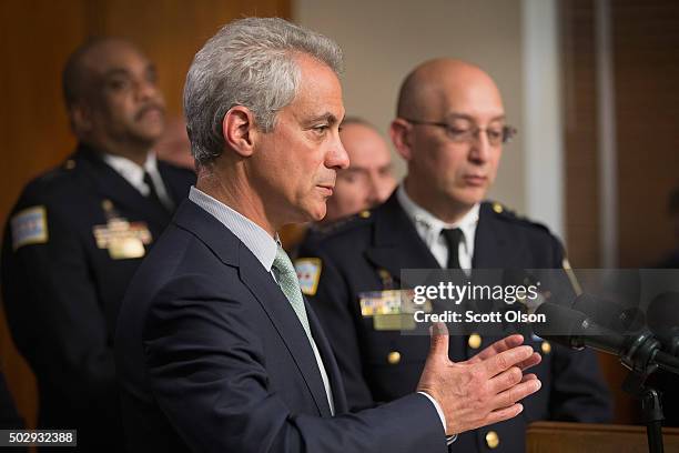 Interim Chicago Police Superintendent John Escalante listens as Chicago Mayor Rahm Emanuel addresses changes in training and procedures that will...