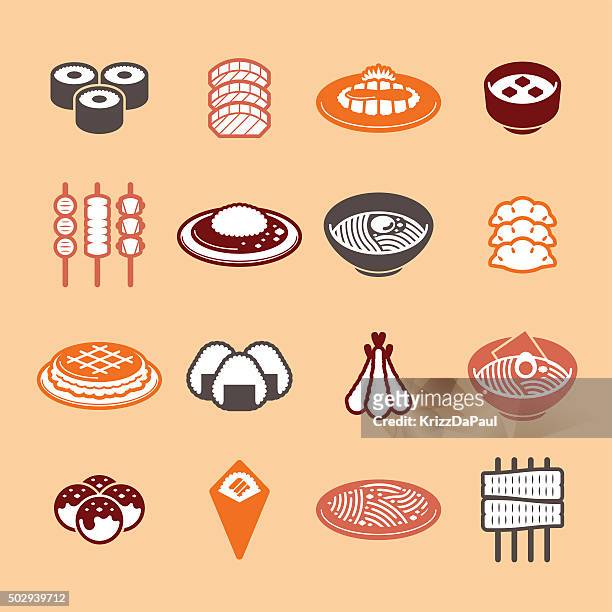 japanese food icons - dumpling stock illustrations