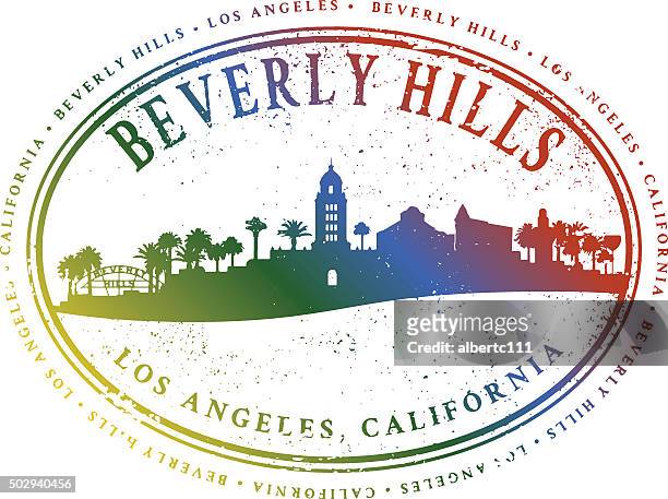 beverly hills cityscape stamp - beverly hills california 幅插畫檔、美工圖案、卡通及圖標