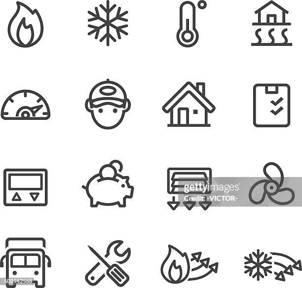 heating and cooling icons - line series - furnace stock illustrations