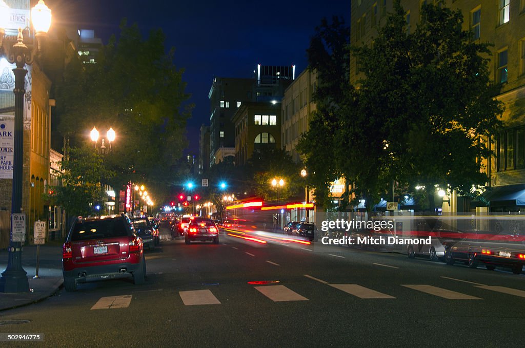 Downtown night street lights