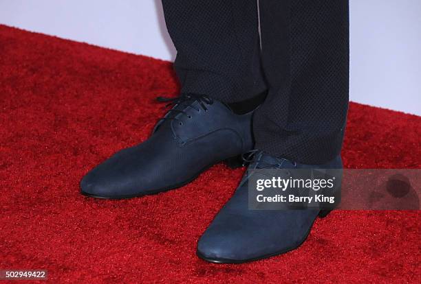 Sprinter Asafa Powell, shoe detail, attends the Rihanna And The Clara Lionel Foundation 2nd Annual Diamond Ball at The Barker Hanger on December 10,...