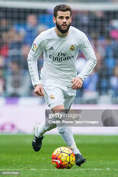 Nacho Fernandez of Real Madrid CF in action during the Real Madrid CF vs Real Sociedad as part of the Liga BBVA 2015-2016 at Estadio Santiago...