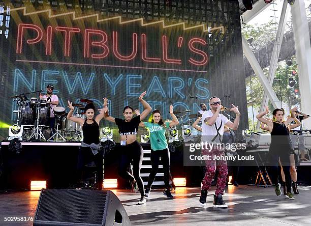 Yandel during Pitbull's New Year's Revolution rehearsal at Bayfront Park Amphitheater on December 30, 2015 in Miami, Florida.