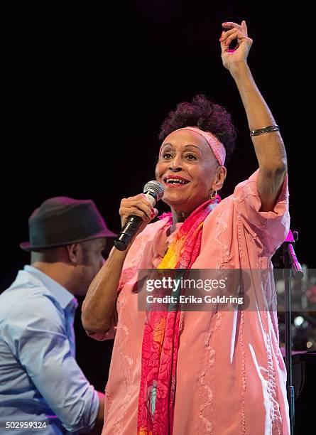 Buena Vista Social Club's Omara Portuondo performs during the 31st Havana Jazz Plaza International Festival 2015 at the Teatro Mella on December 20,...