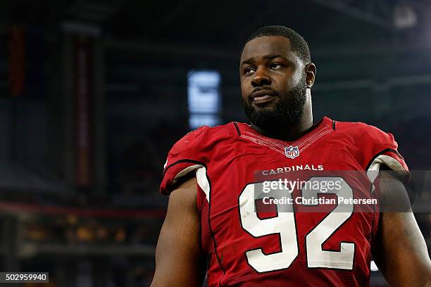 Defensive end Frostee Rucker of the Arizona Cardinals on the sidelines during the NFL game against the Green Bay Packers at the University of Phoenix...