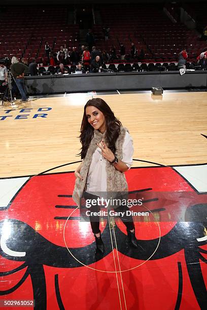 Bollywood Actress Neha Dhupia poses after game between the Indiana Pacers and Chicago Bulls on December 30, 2015 at the United Center in Chicago,...