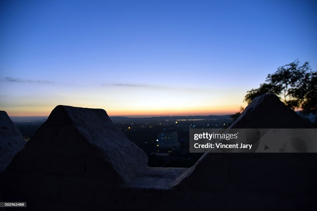 Stone wall sunset