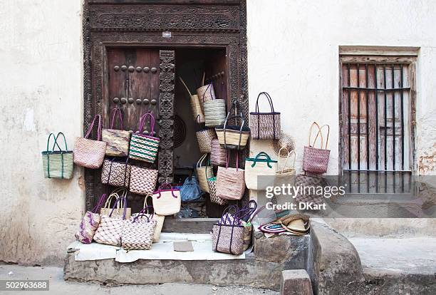 bags shop in stone town. zanzibar - painting art product stock pictures, royalty-free photos & images