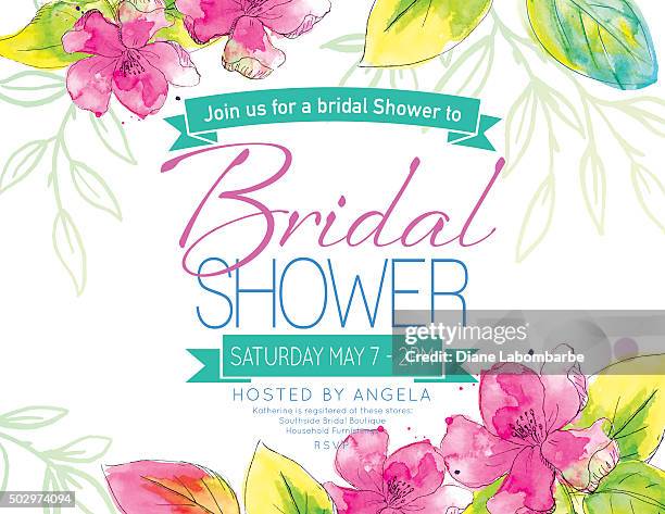 stockillustraties, clipart, cartoons en iconen met pretty watercolor flowers bridal shower party invitation template - bloembed